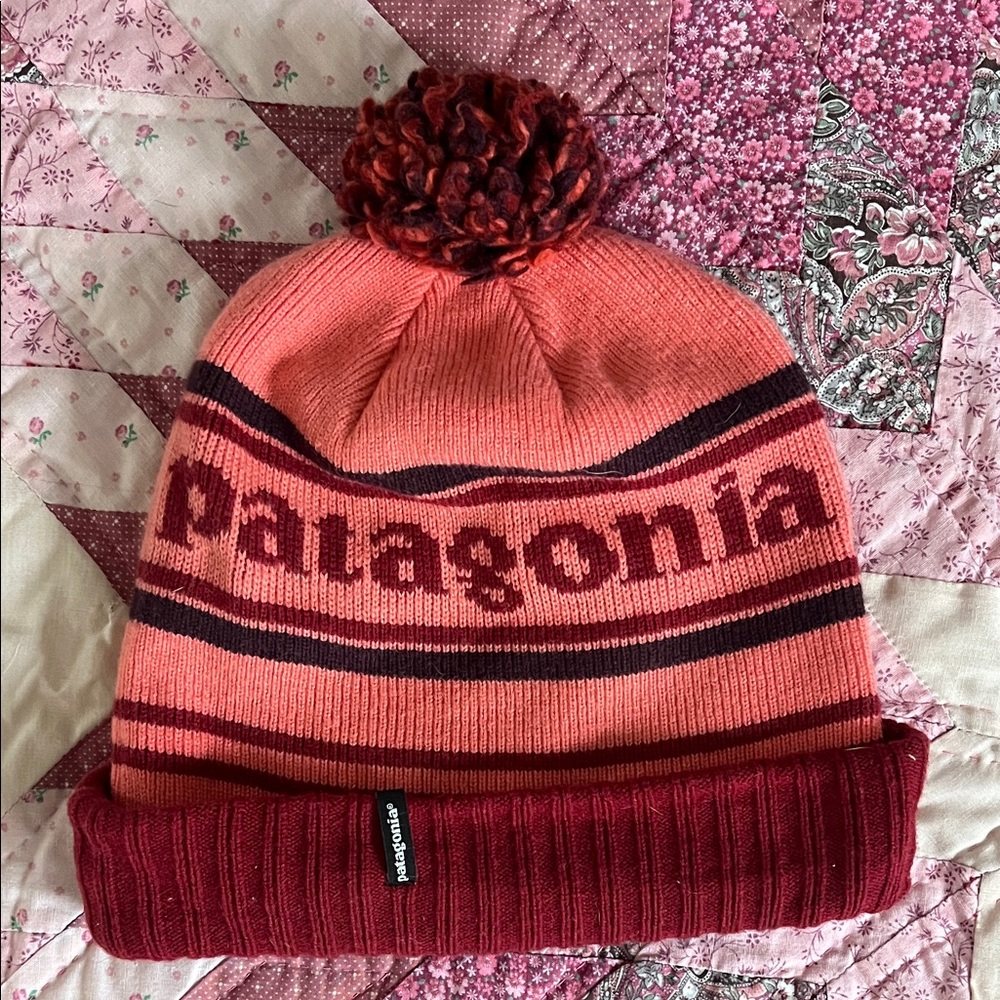 Patagonia Coral and Burgundy Beanie
